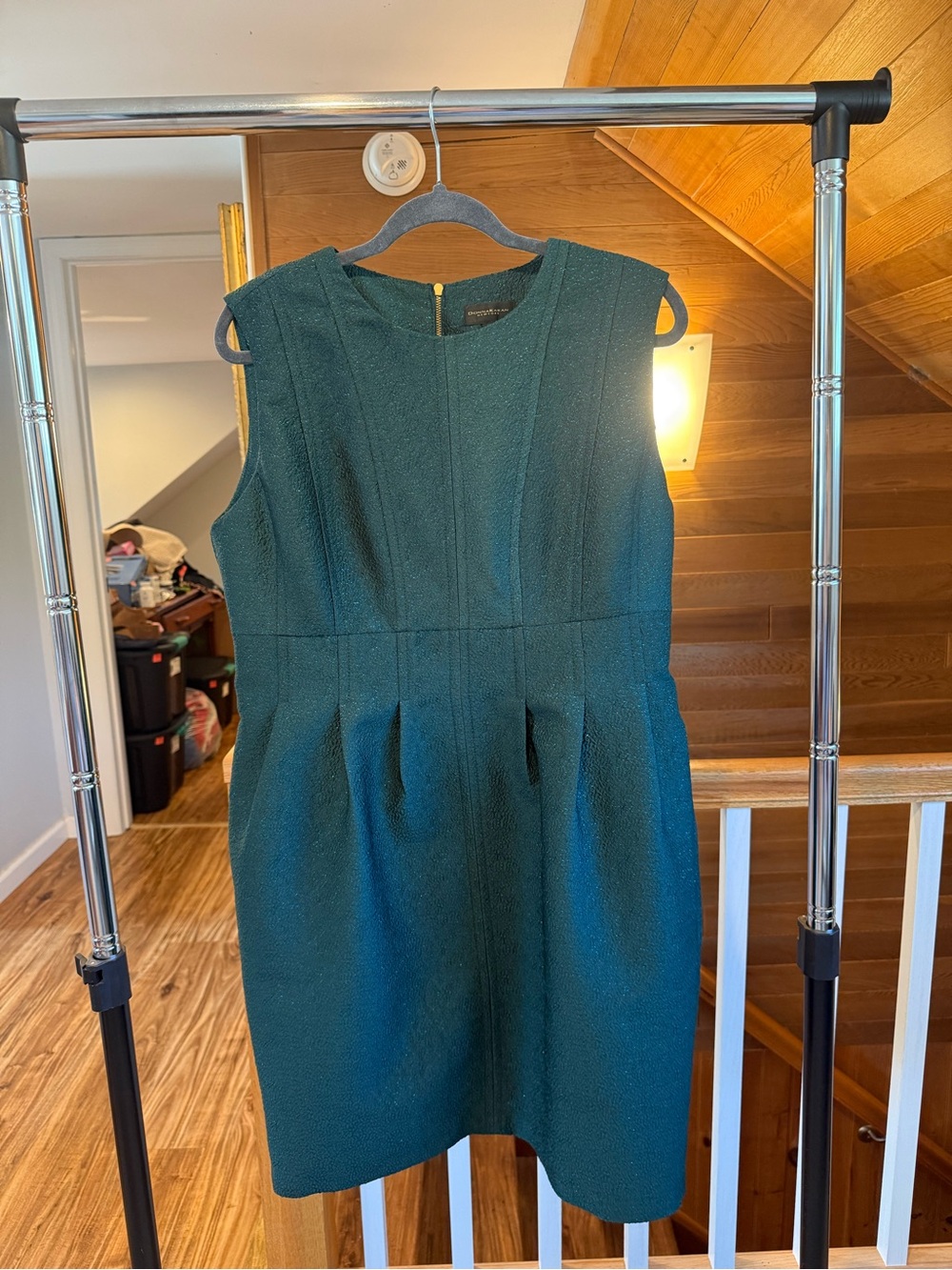Donna Karan Dark Teal Textured Sleeveless Sheath Dress